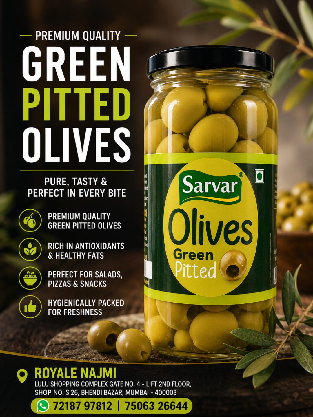 Sarvar Green Pitted Olives