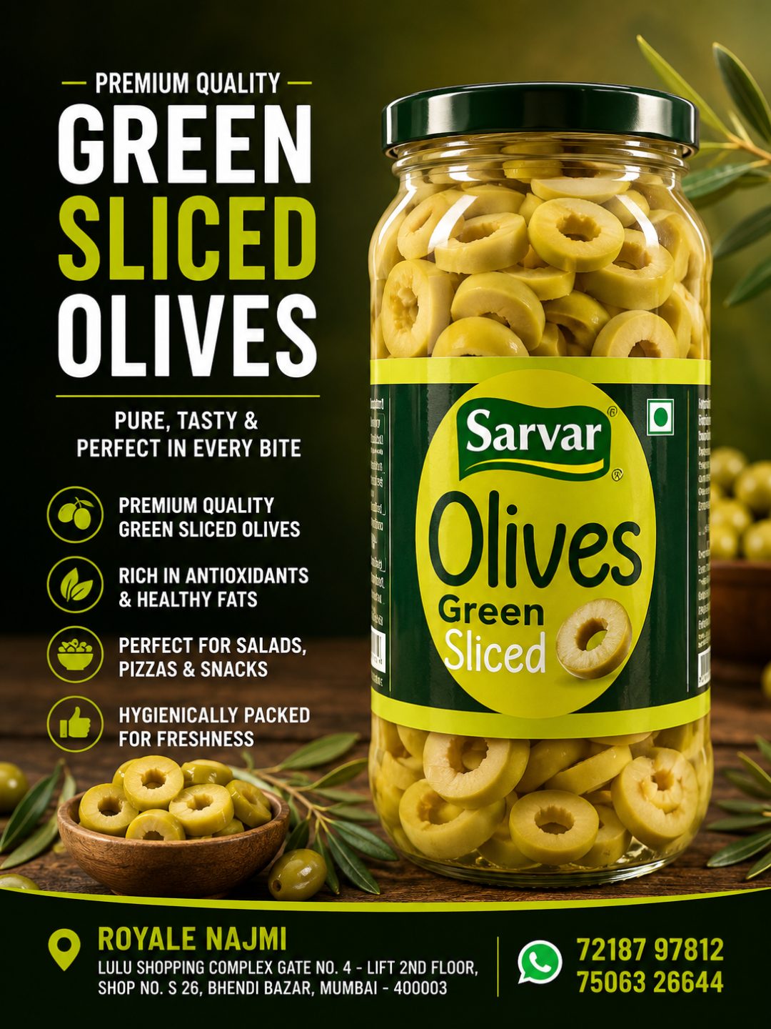 Sarvar Green Sliced Green Olives
