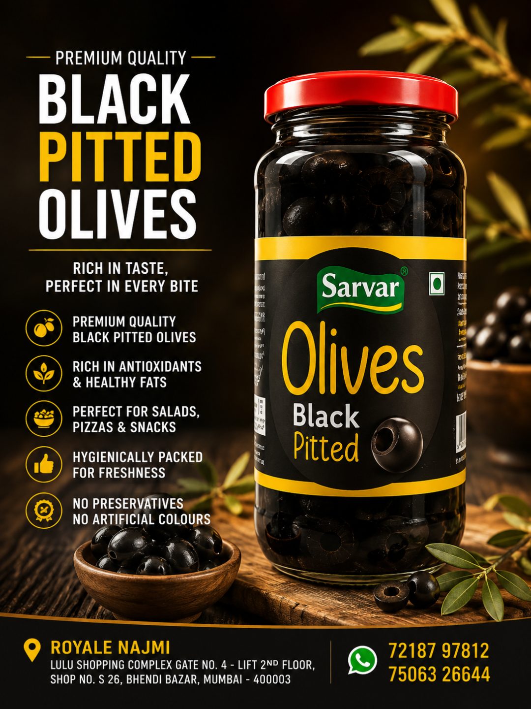 Sarvar Black Pitted Olives